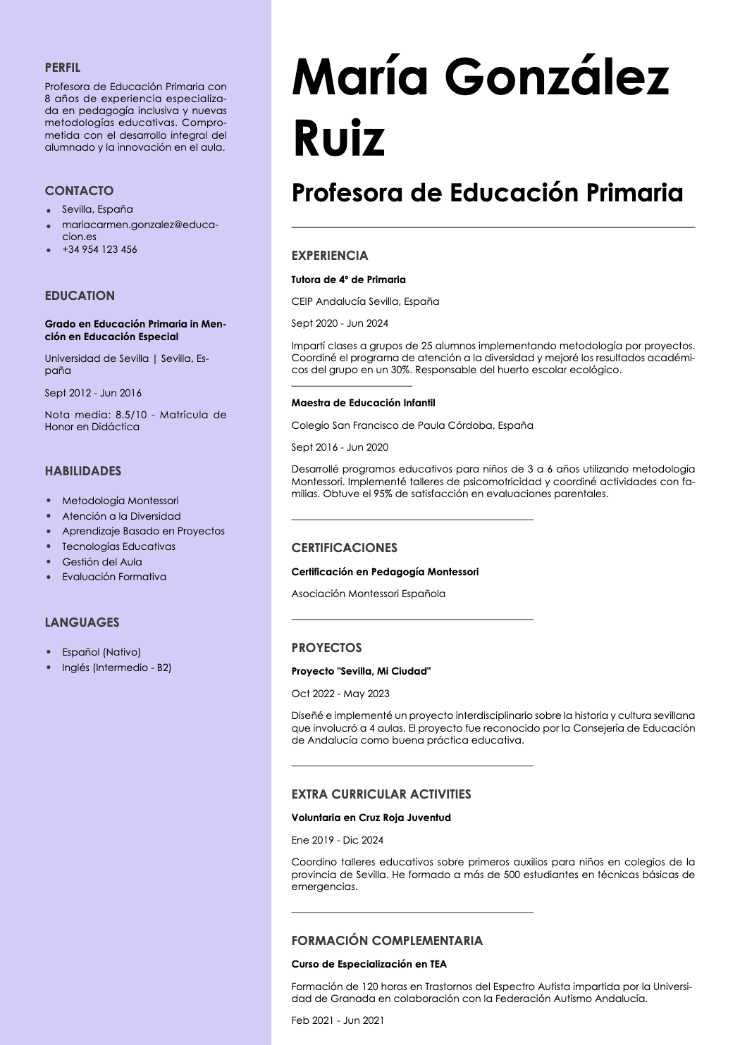 Aurum - Resume and CV template preview, professional ATS-friendly design