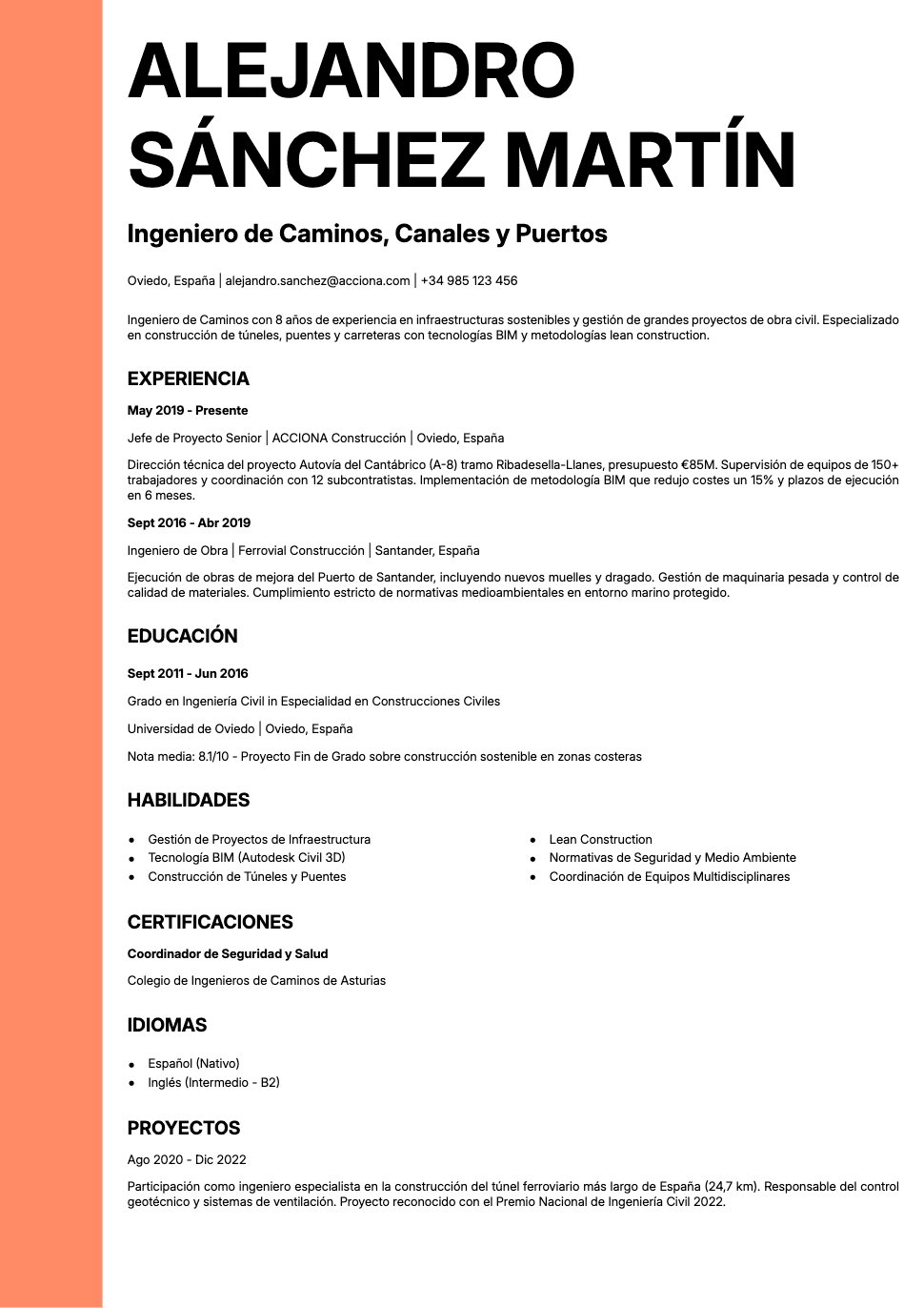 Bold Edge - Resume and CV template preview, professional ATS-friendly design