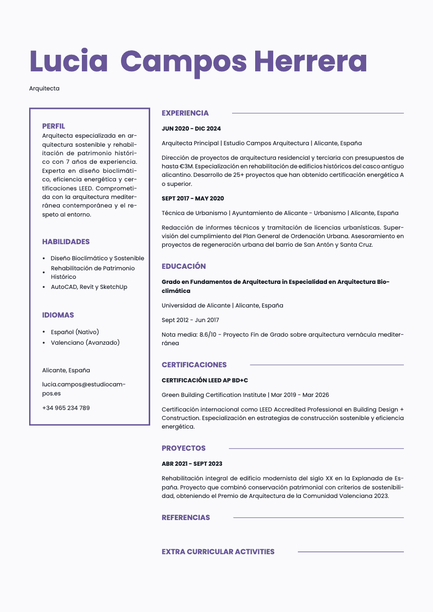 Opal - Resume and CV template preview, professional ATS-friendly design