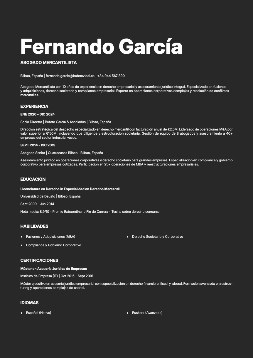 Platinum - Resume and CV template preview, professional ATS-friendly design
