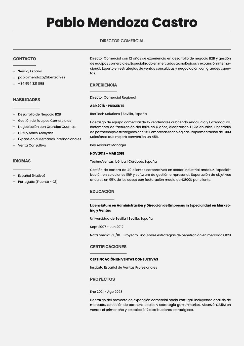 Quartz - Resume and CV template preview, professional ATS-friendly design
