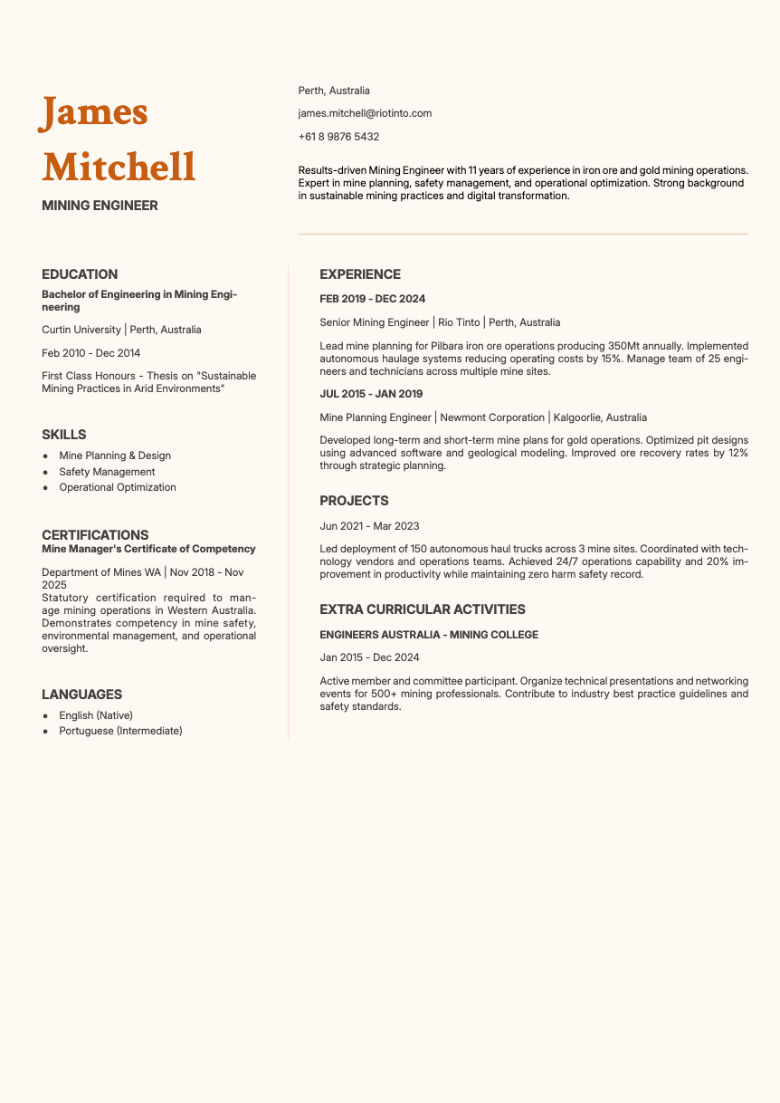 Obsidian - Resume template Obsidian - Resume and CV template preview, professional ATS-friendly design