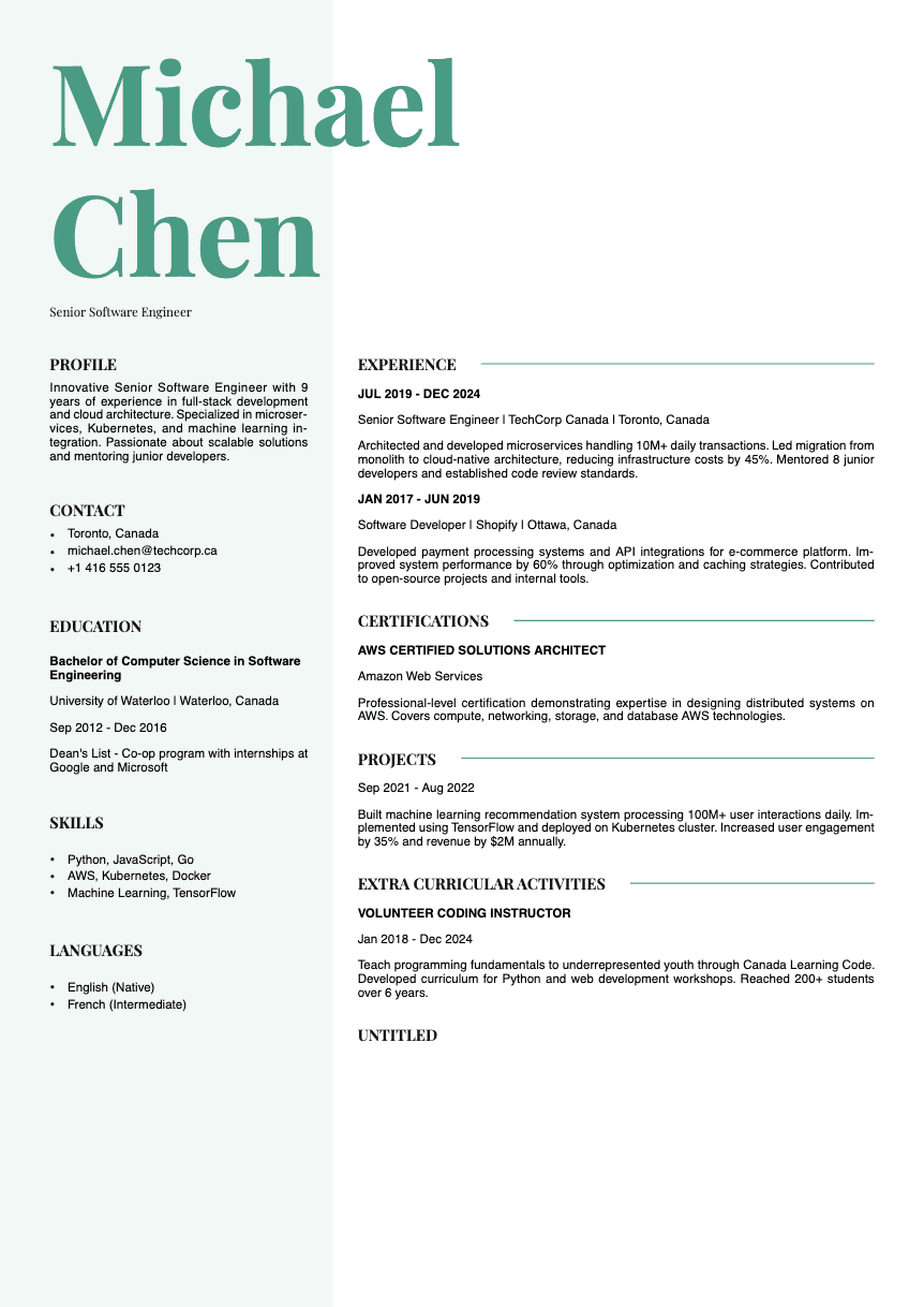 Sage - Resume template Sage - Resume and CV template preview, professional ATS-friendly design